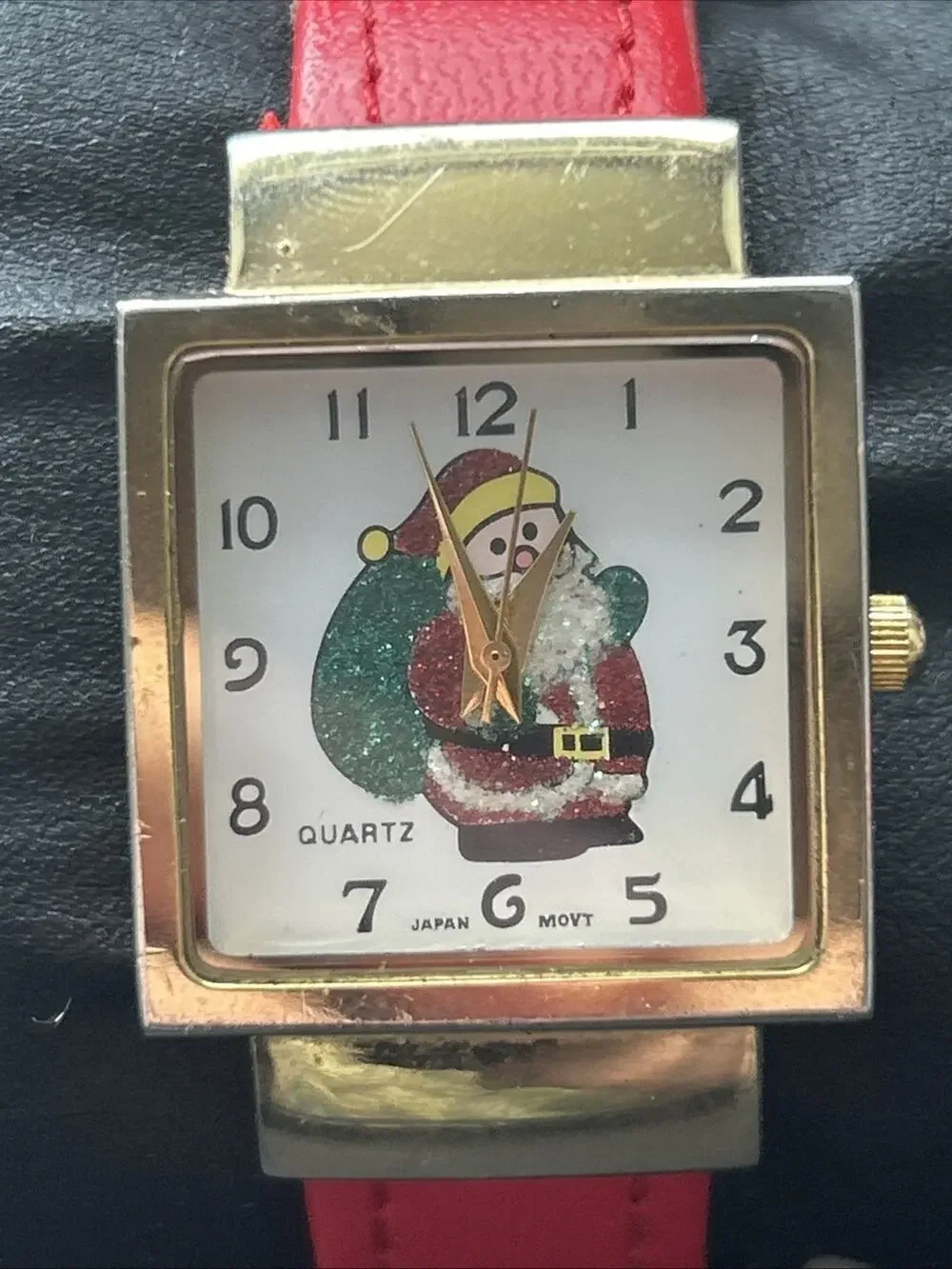 Christmas Santa Claus Gold Tone Women’s Cuff Watch